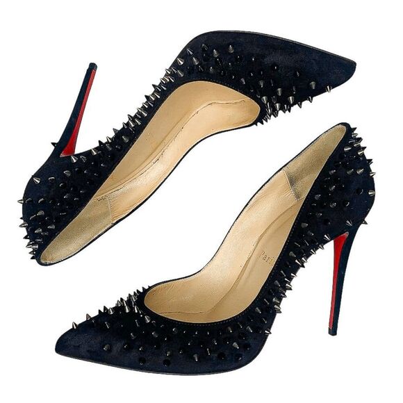 Christian Louboutin Escarpic 100 Pumps Black Suede Spiked Heels Size 37.5 Shoes - Picture 7 of 11
